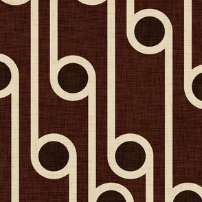 70s Retro Art Deco Hollywood Stripes and Spots -  LARGE Scale  - dark mocha brown and coffee brown