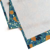 Retro California Poppies on medium teal