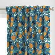 Retro California Poppies on medium teal