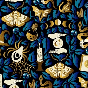 Eclectic Witchery- Magic Witch Life- Gold Blue on Black- Large Scale