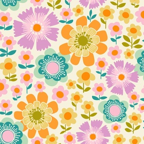 Joy Blooms - Large scale - retro floral - candy colors