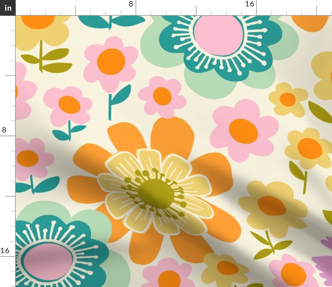 Joy Blooms - Large scale - retro floral - candy colors