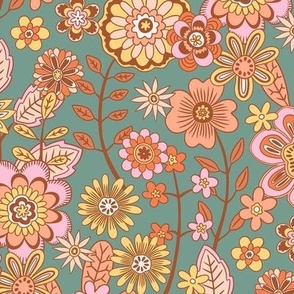 Retro Floral (12”) - eucalyptus green