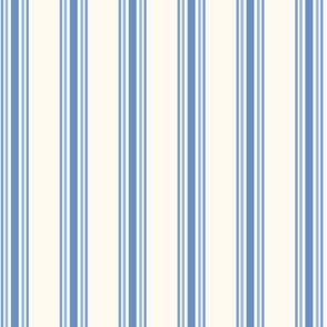 Small - Blue stripes on cream - - 5 stripes - classic coastal neutral wallpaper - Farmhouse ticking stripe