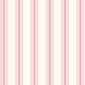 Small - Pink stripes on cream - 5 stripes - classic coastal neutral wallpaper - Farmhouse ticking stripe