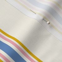 Small - Pink, medium blue and yellow stripes on cream - 5 stripes - classic coastal neutral wallpaper - Farmhouse ticking stripe