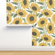 Sun-kissed sunflowers // large jumbo scale // white background yellow flowers sage green leaves 