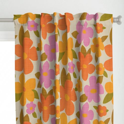 Large Abstract Retro Flowers in Pink, Orange, Yellow, Green and Beige