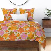 Large Abstract Retro Flowers in Pink, Orange, Yellow, Green and Beige