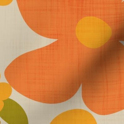 Large Abstract Retro Flowers in Pink, Orange, Yellow, Green and Beige