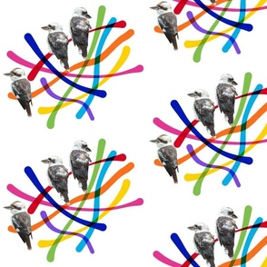 Rainbow Branches, Kookaburras - white, medium 