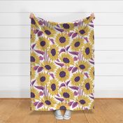 Large jumbo scale // Sun-kissed sunflowers // white background yellow flowers peony pink leaves 
