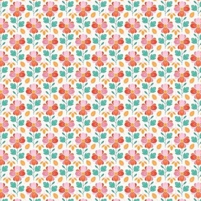 Retro floral pattern in pink, orange, yellow and teal