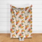 Retro floral bunches - coral, mustard, tan, green - large