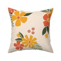 Retro floral bunches - coral, mustard, tan, green - large