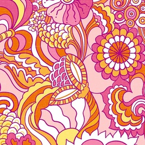 '60's inspired retro groovy flower power Pink Orange Yellow