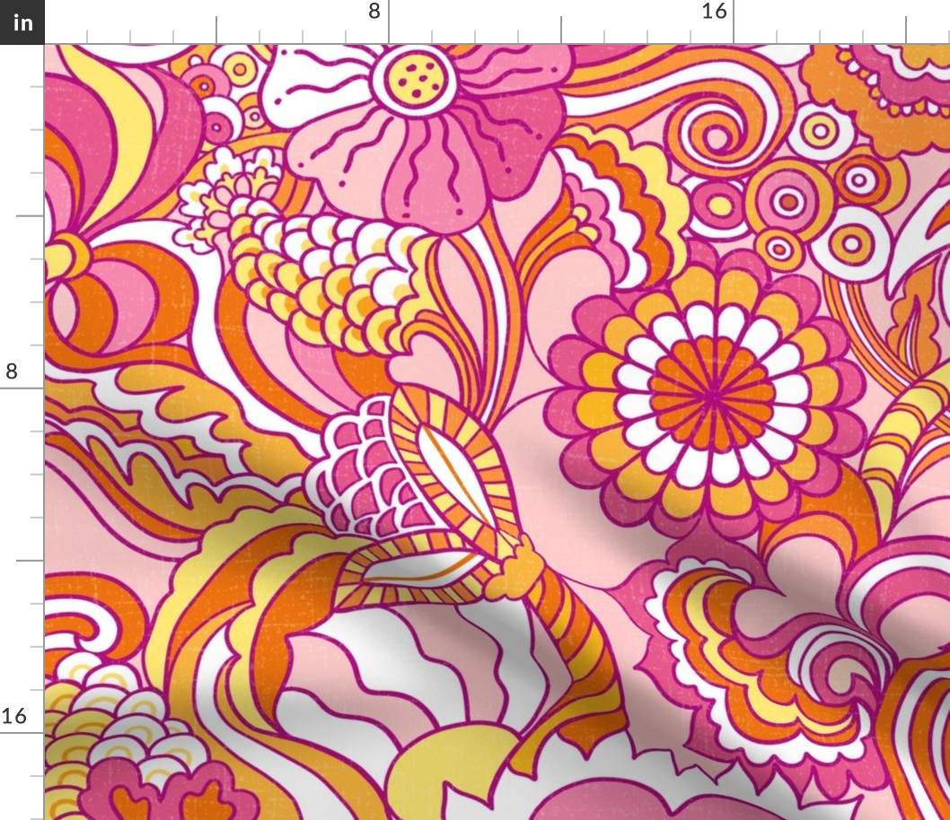 '60's inspired retro groovy flower power Pink Orange Yellow