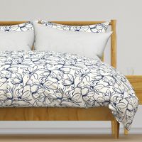 Magnolia Garden Floral - Solid Ivory and Navy Blue Outline Large