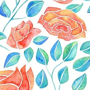Rose Garden, Oversized Scale, Hand Painted Watercolor