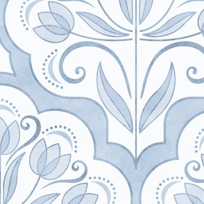 Art Nouveau Tulips Damask Sky Blue Extra Large- Jumbo Floral Curtains- Geometric- Classic Modern- Light Blue Spring Flowers