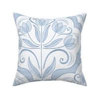 Art Nouveau Tulips Damask Sky Blue Large- Floral Curtains- Geometric- Classic Modern- Light Blue Spring Flowers