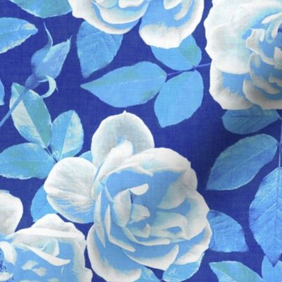 Royal Blue and White Retro Rose Chintz - large