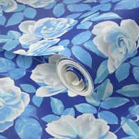 Royal Blue and White Retro Rose Chintz - large