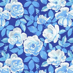 Royal Blue and White Retro Rose Chintz - large