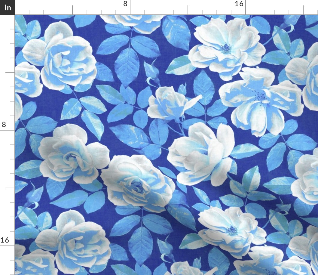 Royal Blue and White Retro Rose Chintz - large