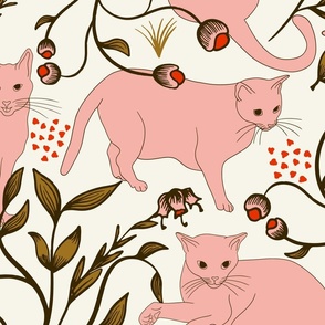 Cats In The Garden - Flower Garden + Pink Cats - JUMBO