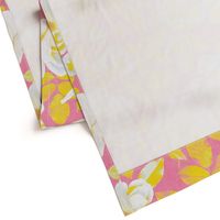 Yellow and White Pop Art Roses on Pink - extra-large