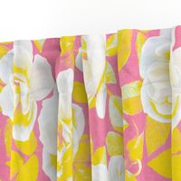 Yellow and White Pop Art Roses on Pink - extra-large