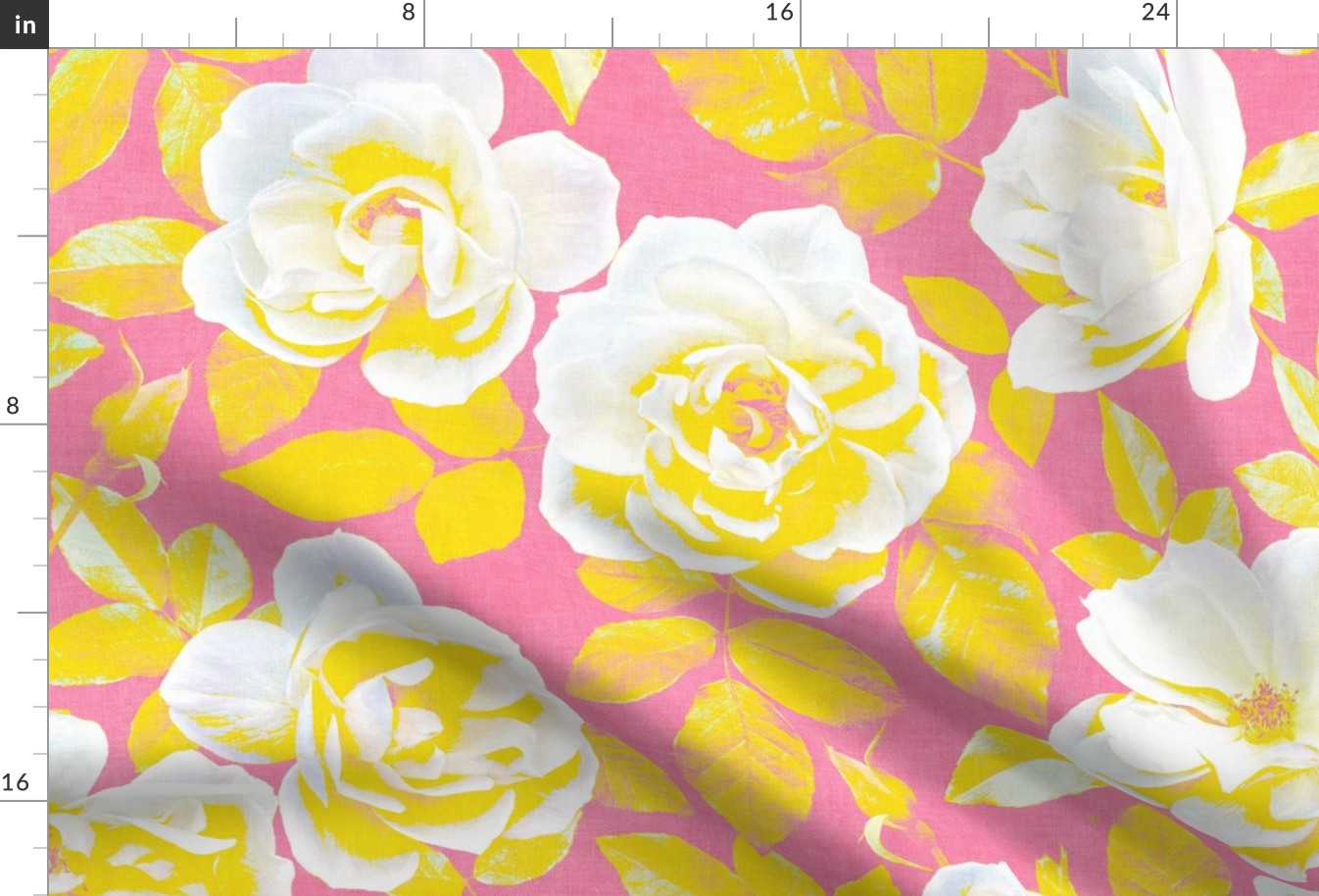 Yellow and White Pop Art Roses on Pink - extra-large