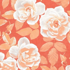 Pop Art Roses in White, Coral and Papaya - extra-large