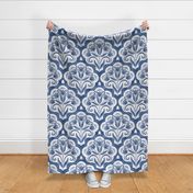 Art Nouveau Tulips Damask Navy Blue- Large- Floral Curtains- Geometric- Classic Modern- Spring Flowers