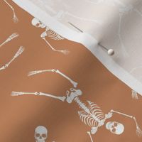 Day of the dead - Realistic skeleton freehand sketched bones on burnt orange