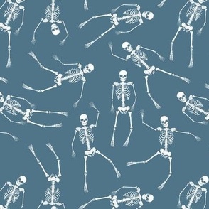 Day of the dead - Realistic skeleton freehand sketched bones on classic blue