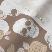 Day of the dead - Skulls and roses halloween skeleton design boho style seventies beige tan brown vintage palette