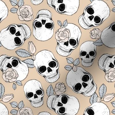 Day of the dead - Skulls and roses halloween skeleton design boho style beige gray on tan neutral vintage palette