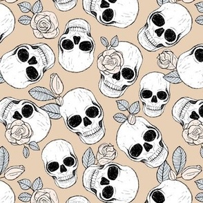 Day of the dead - Skulls and roses halloween skeleton design boho style beige gray on tan neutral vintage palette