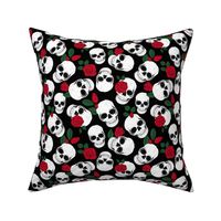 Day of the dead - Skulls and roses halloween skeleton design boho style red green on black