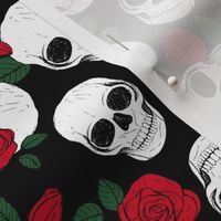 Day of the dead - Skulls and roses halloween skeleton design boho style red green on black