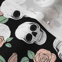 Day of the dead - Skulls and roses halloween skeleton design boho style blush mint on black