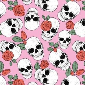 Day of the dead - Skulls and roses halloween skeleton design boho style red green pink