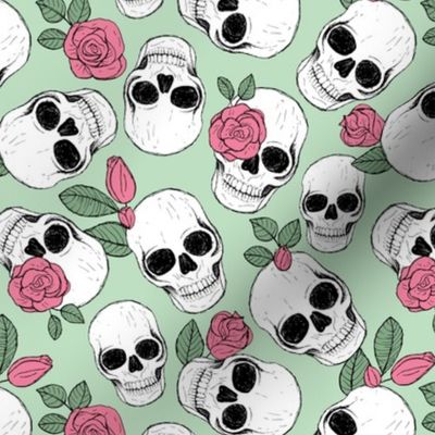 Day of the dead - Skulls and roses halloween skeleton design boho style pink mint green