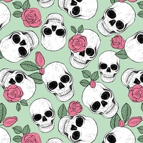 Day of the dead - Skulls and roses halloween skeleton design boho style pink mint green