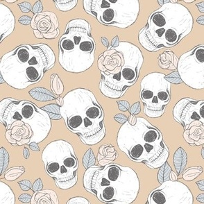 Day of the dead - Skulls and roses halloween skeleton design boho style beige gray tan