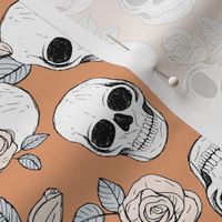 Day of the dead - Skulls and roses halloween skeleton design boho style gray beige on burnt orange