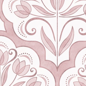 Art Nouveau Tulips Damask Rose Extra Large- Jumbo Floral Curtains- Geometric- Classic Modern- Spring Flowers- Pink