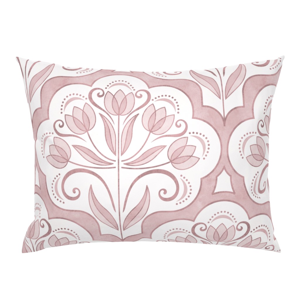 Art Nouveau Tulips Damask Rose- Large- Floral Curtains- Geometric- Classic Modern- Spring Flowers- Pink